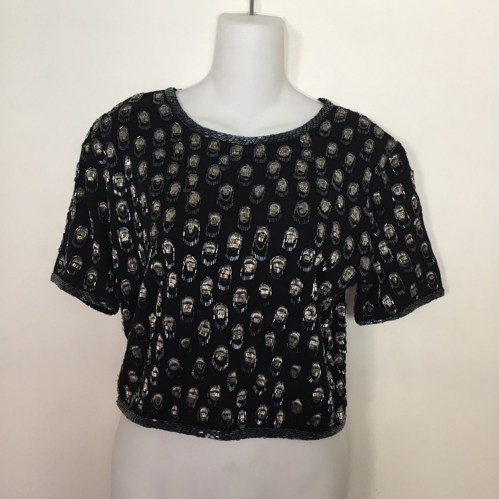 Vintage Adrienne Vittadini Beaded Wool Crop Top Size M